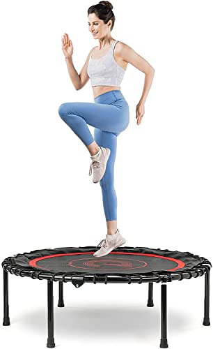 Pelpo 40' Folding Trampoline for Adults, Safe Exercise Trampoline with Silent Bungee Cord, Fitness and Weight Loss Trampoline, Indoor Mini Trampoline for Bounce Workout, Thin Black