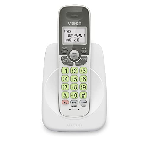 VTech DECT 6.0 Cordless Phone - Blue Display, Big Buttons, Speakerphone, Caller ID, Easy Wall Mount, 1000ft Range - White/Grey