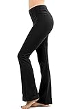 Zenana Premium Cotton FOLD Over Yoga Flare Pants, Black, Medium
