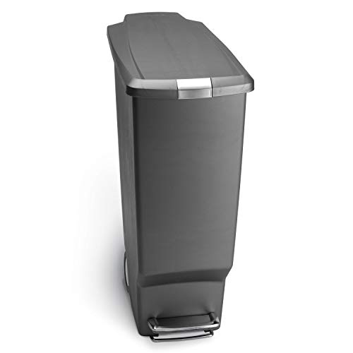 simplehuman 40 Liter / 10.6 Gallon Slim Kitchen Step Trash Can With Secure Slide Lock, Grey Plastic