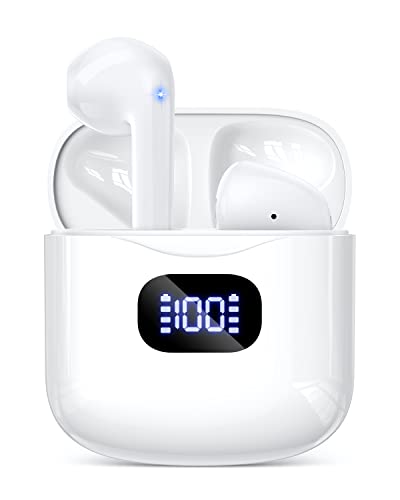 KTGEE Wireless Earbuds, Bluetooth 5.3 Headphones 40Hrs Playtime with Charging Case, IPX5 Waterproof Stereo in-Ear Earphones with Microphone for iPhone Android Cell Phone Sports Workout, White
