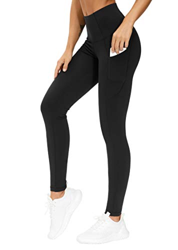 THE GYM PEOPLE Thick High Waist Yoga Pants with Pockets, Tummy Control Workout Running Yoga Leggings for Women (X-Large, Black)