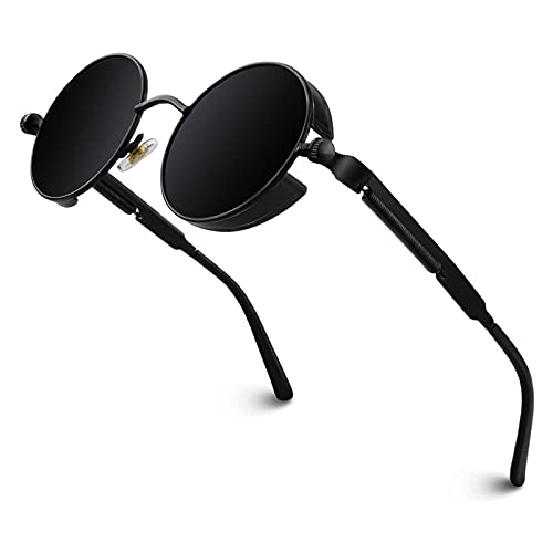 GQUEEN Retro Round Circle Steampunk Sunglasses for Women Men Polarized UV400 Protection,MTS2
