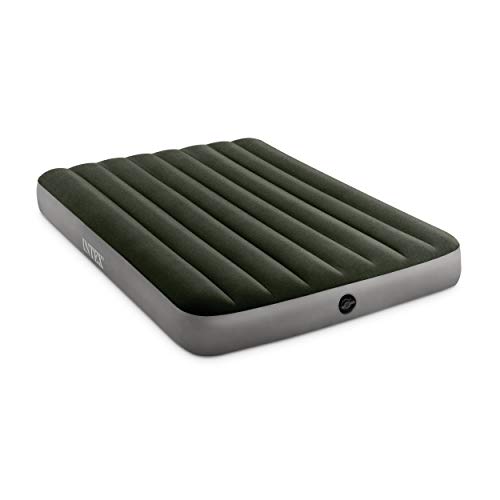INTEX 64778E Dura-Beam Standard Prestige Air Mattress: Fiber-Tech – Full Size – Hand-Held Battery Pump – 10in Bed Height – 600lb Weight Capacity Green