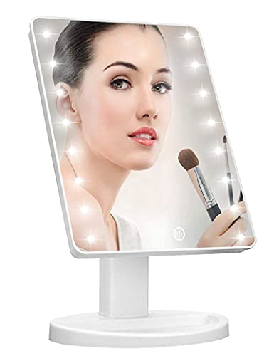 Lighted Vanity Makeup Mirror with 16 Led Lights 180 Degree Free Rotation Touch Screen Adjusted Brightness Battery USB Dual Supply Bathroom Beauty Mirror (White)