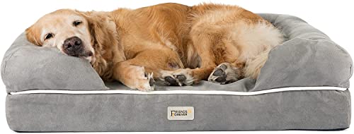 Friends Forever Large Dog Bed, Orthopedic Dog Sofa Memory Foam Mattress, Calming Dog Couch Bed, Wall Rim Pillow, Water Resistant Liner, Washable Cover, Non-Slip Bottom, Chester, Large Grey