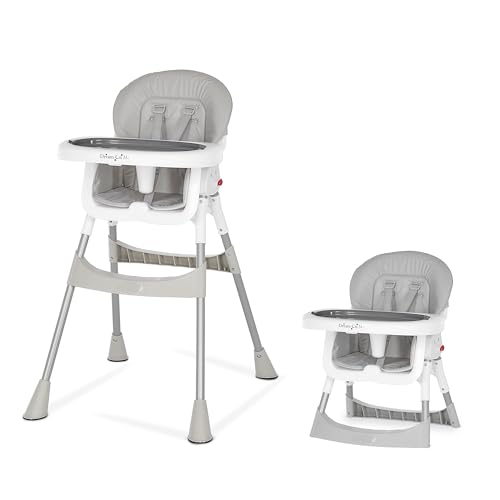 Dream On Me Portable 2-in-1 Tabletalk High Chair, Convertible Compact High Chair, Light Weight Portable Highchair, Grey