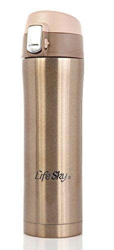 LifeSky Stainless Steel Insulated Travel Coffee Mug, 16 oz, Champagne