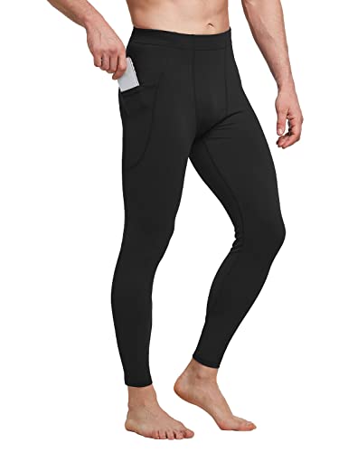 BALEAF Men's Yoga Leggings Running Tights with Pockets Athletic Sports Compression Pants for Workout Dance Cycling Black M