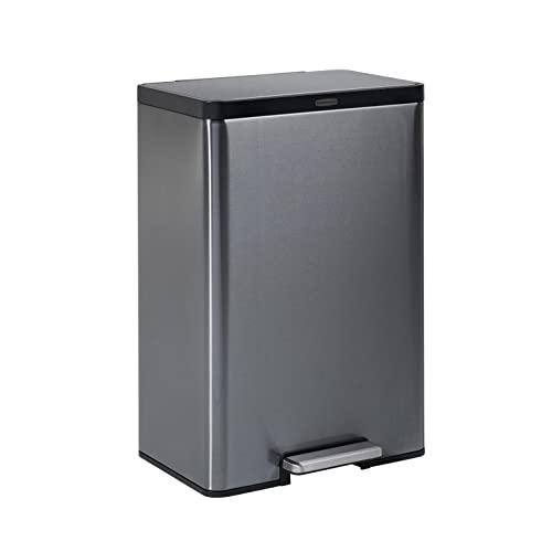 Rubbermaid Stainless Steel Metal Step-On Trash Can for Home and Kitchen, Charcoal, 12 Gallon, 2112520