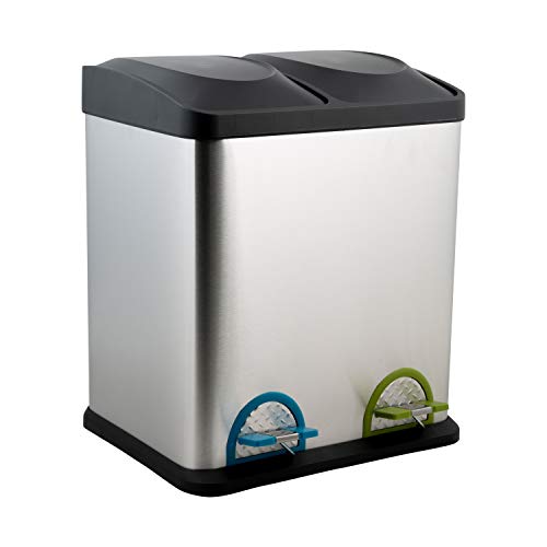 Organize It All Dual Compartment Step-On 8-Gallon (30 liter) Recycling Trash Can, Stainless Steel