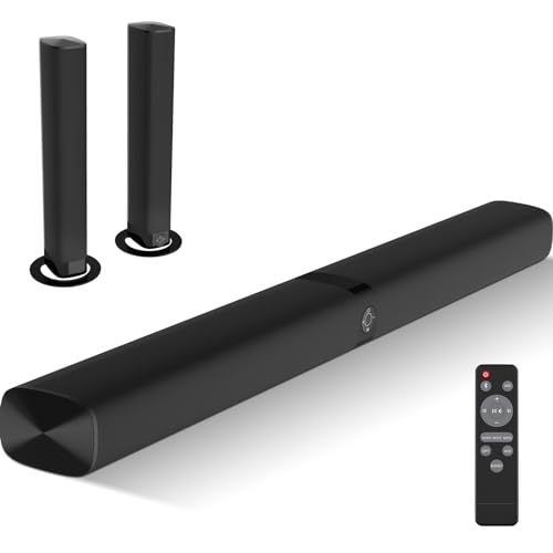 Assistrust Sound Bar, 60W Sound Bars for TV, 5.0 Bluetooth TV Sound Bar, Wired & Wireless Soundbar with Auto Volume Boost, ARC/Optical/AUX Connection, 2 in 1 Separable Soundbar for TV