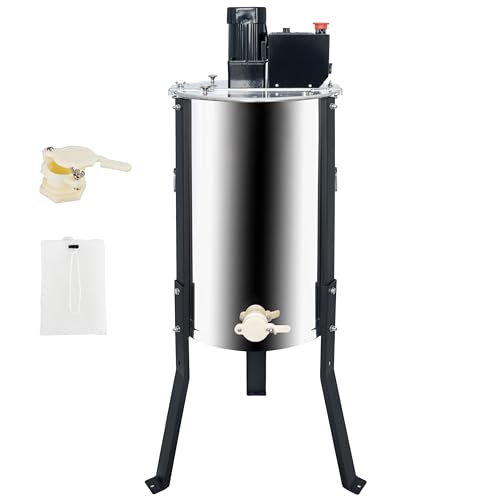 Honey Lake 3 Frame Electric Honey Extractor, Food Grade Stainless Steel Honeycomb Drum Spinner with Transparent Lid, Beekeeping Equipment for Honey Extraction with Height Adjustable Stand
