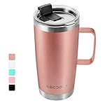 DLOCCOLD Insulated Coffee Mug with Handle 20 oz Stainless Steel Travel Coffee Cup with Lid Spill Proof Reusable Thermos Coffee Cups for Men Women Car Cup holder Friendly (Shimmer Rose Gold)