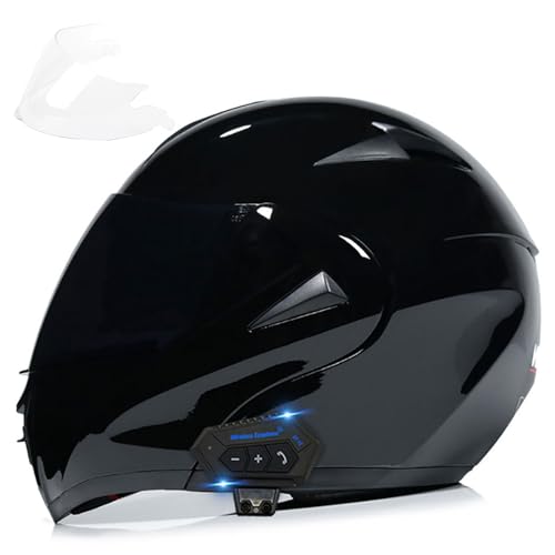 FRBRK Motorcycle Bluetooth Modular Helmet, DOT Approved Dual Visor Full Face Flip up Bluetooth Integrated Motorcycle Helmets for Adults Men Women