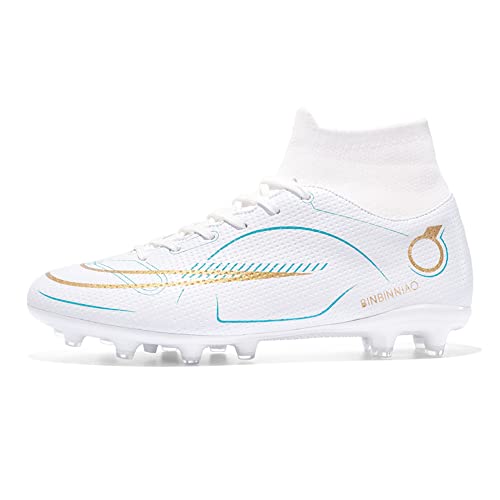 Men’s Soccer Cleats Football Boots Professional Training Turf Mens Outdoor Indoor Sports Athletic Big Boy's Sneakers (White, Numeric_7)