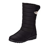 Women's Winter Warm Snow Boots Solid Color Plus Velvet Thick Bottom Non-Slip Waterproof Mid Boots (🍀Black, 7.5💦-Women-US)