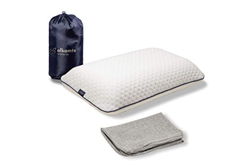 alkamto Travel & Camping Comfortable Memory Foam Pillow with Extra Cotton Cover – Easy to Carry Portable Bag (White)