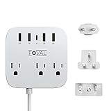 European Travel Plug Adapter, FOVAL EU/UK/US Power Strip with USB C and 4 USB Ports, 3 AC Outlets, Wall Mountable, 5ft Extension Cord, Compact for Travel, Cruise Ship, Home Office