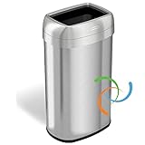 iTouchless 16 Gallon Elliptical Open Top Trash Can and Recycle Bin with Double Odor Filters, Stainless Steel Commercial Grade,Large 12-Inch Opening for Home, Office, Restaurant, Restroom, 61 Liter