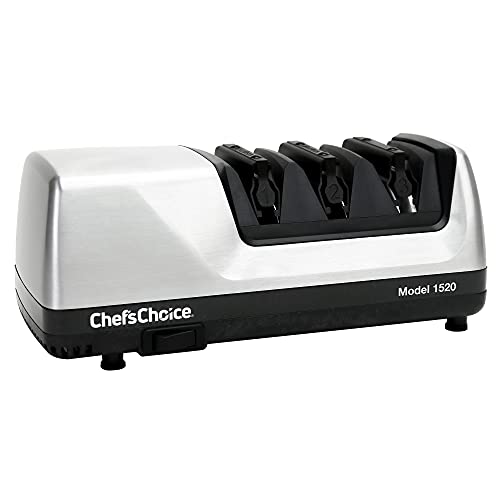 Chef'sChoice Hone Electric Knife Sharpener for 15 and 20-Degree Knives 100% Diamond Abrasive Stropping Precision Guides for Straight and Serrated Edges, 3-Stage, Gray