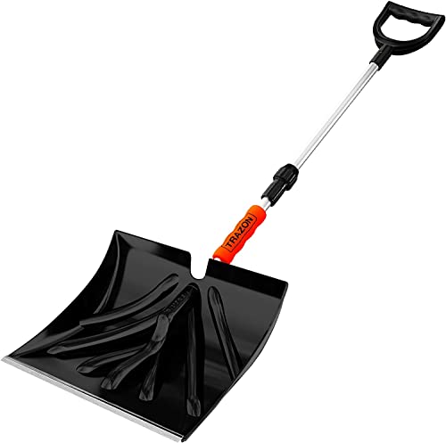 Snow Shovel for Driveway Car Home Garage - Portable Folding Snow Shovel with Retractable Ergonomical Handle and Large Capacity for Snow Removal - Heavy Duty Metal Collapsible Shovel Removal (Dark)