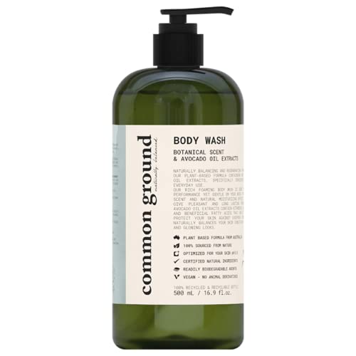 COMMON GROUND All Natural Body Wash - Paraben & Cruelty Free, Organic, Vegan, Plant-Based, Botanical Scent & Avocado Oil Extracts - All Skin Types For Men & Women, Sensitive