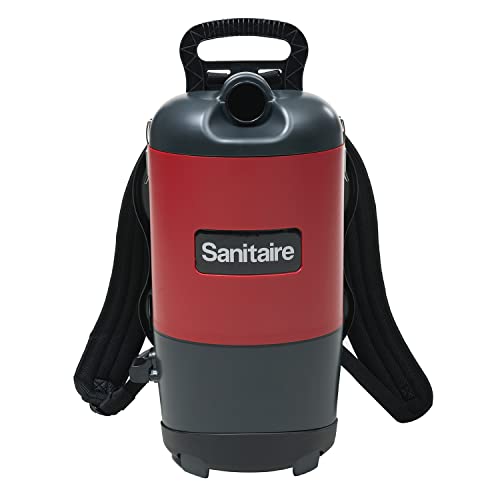 Sanitaire EURSC412B Quiet Clean Backpack Lightweight Vacuum, 8.5 Amps Power, 21' Length x 10-1/2' Width x 10-1/2' Height, Black/Red,Chrome