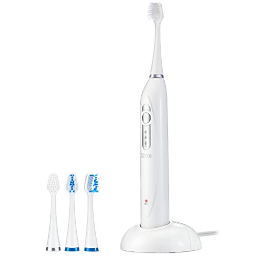 Sterline Sonic Electric Rechargeable Toothbrush and Holder w/ 3 Brushing Modes and 3 Free Electric Toothbrush Replacement Heads Included, Superior Bristle Cleaning Technology
