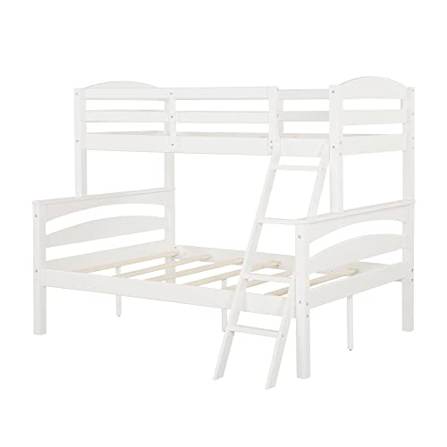 Dorel Living Brady Twin Over Full Solid Wood Kid's Bunk Bed with Ladder, White