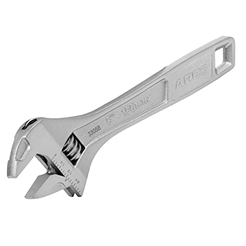ARES 33058 – 6-Inch Adjustable Wrench – Drop Forged Chrome Vanadium Steel Construction – Wide Jaw Designs for a Variety of Fastener Sizes – SAE and Metric Size Markings
