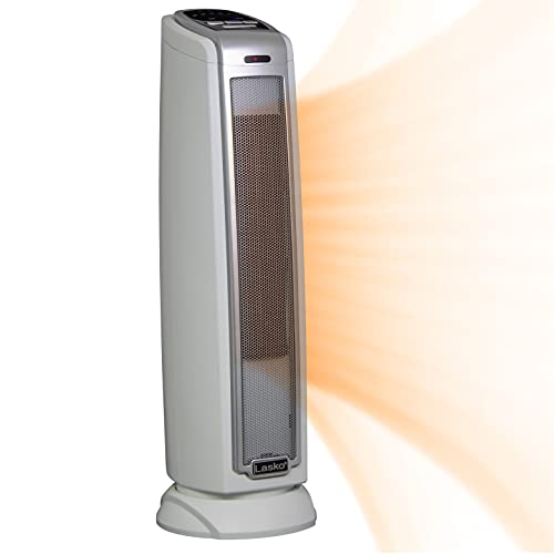 Lasko Oscillating Ceramic Tower Space Heater for Home with Overheat Protection, Timer, 22.5 Inches, Silver, 1500W, 5775, 7.5″L x 7.1″W x 22.75″H