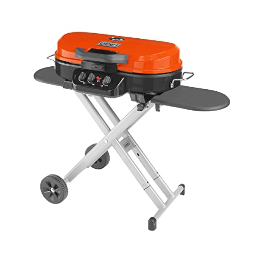 Coleman RoadTrip 285 Portable Stand-Up Propane Grill, Gas Grill with 3 Adjustable Burners and Instastart Push-Button Ignition; Grease Tray, Side Tables, Thermometer, Folding Legs & Wheels Included