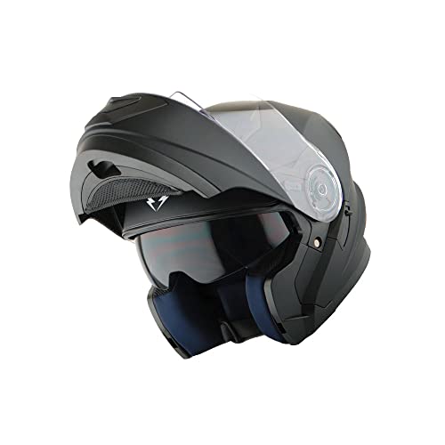 1Storm New Motorcycle Bike Modular Full Face Helmet Dual Visor Sun Shield: Matt Black