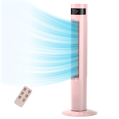 R.W.FLAME Tower Fan with Remote Control, Standing Fan for Office, Oscillating Fan for Home with Children/Pets/Elders,Time Settings,LCD Display,45W,Oscillation, 36' Pink