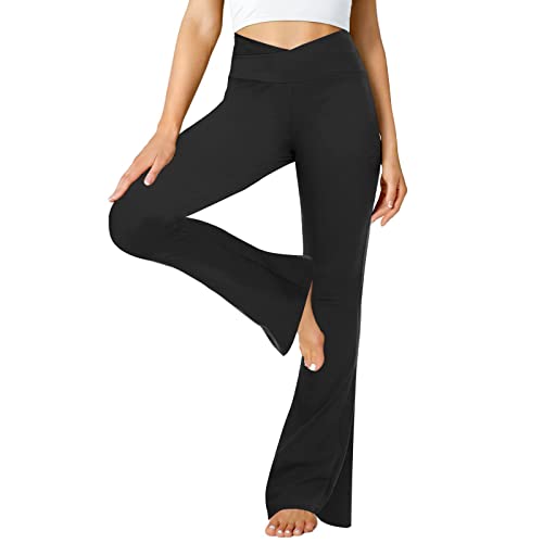 ZOOSIXX Black Flare Yoga Pants for Women, Crossover Soft Bootcut Leggings Black