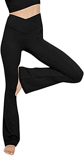 TOPYOGAS Women's Casual Bootleg Yoga Pants V Crossover High Waisted Flare Workout Pants Leggings (Black, X-Small)