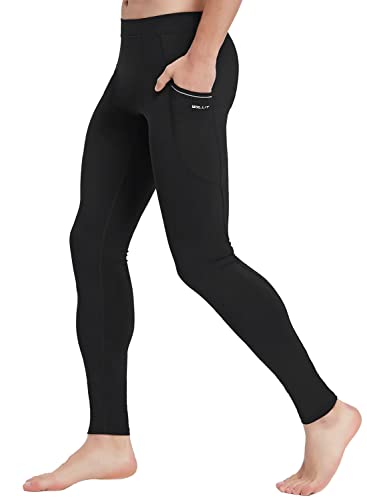 Willit Men's Active Yoga Leggings Pants Running Dance Tights with Pockets Cycling Workout Pants Quick Dry Black M