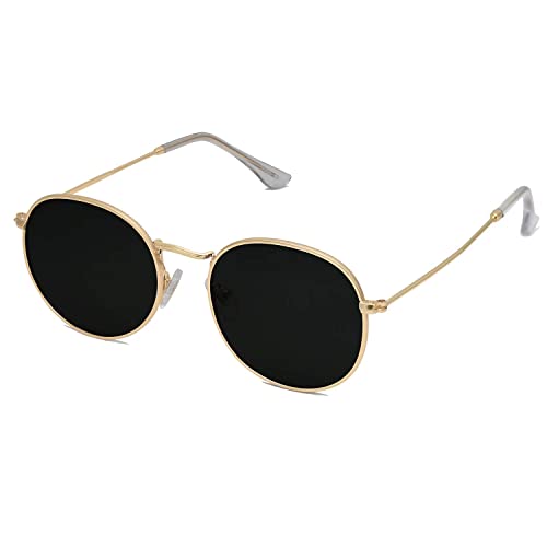 SOJOS Small Round Polarized Sunglasses for Women Men Classic Vintage Retro Shades UV400 SJ1014, Gold/Grey