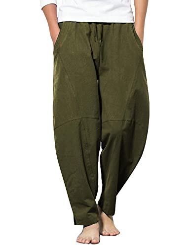 COOFANDY Men's Loose Yoga Pants Elastic Waist Drawstring Homewear Leisure Pants Army Green