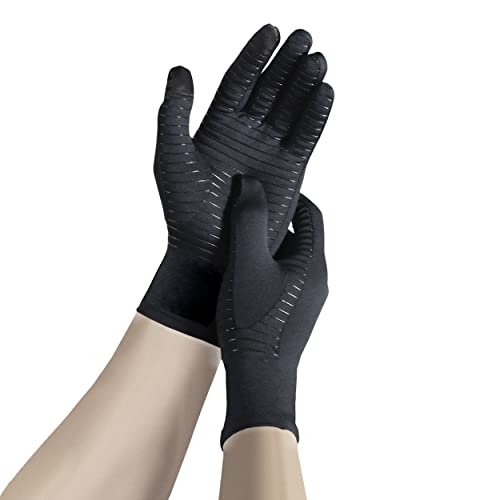 Copper Fit Guardwell Gloves Full Finger Hand Protection, Small/Medium, Black