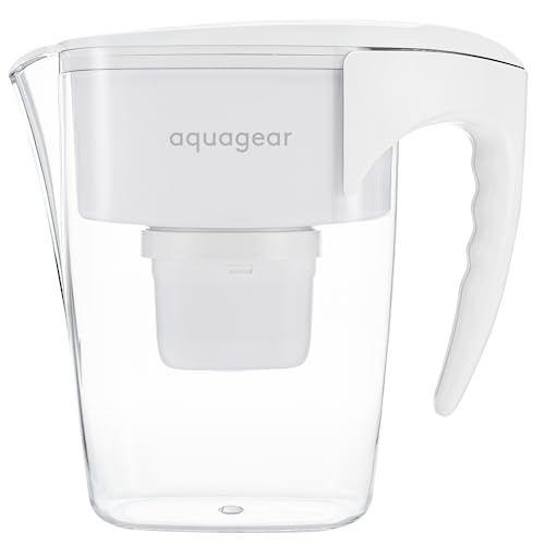 Aquagear Water Filter Pitcher – Lead, Chlorine, PFOA/PFOS, Microplastics Filter, 10 Cup, 120 Gallon Filter Life - Filter Media Made in USA