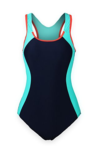 ReliBeauty Women's Backless Splice One Piece Swimsuit (Medium(US6-8), Navy)