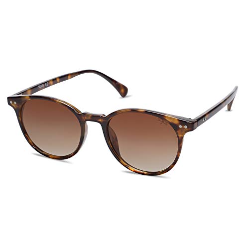SOJOS Small Round Classic Polarized Sunglasses for Women Men Vintage Style UV400 Lens SJ2113, Tortoise/Gradient Brown
