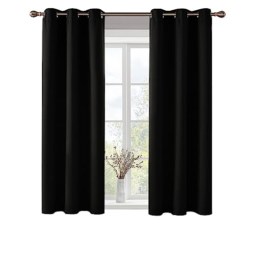 Deconovo Solid Thermal Insulated Grommet Black Blackout Curtains/Drapes for Bedroom and Living Room (2 Panels Set, 42 inches Wide by 63 inches Long)