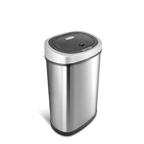 NINESTARS DZT-50-9 Automatic Touchless Infrared Motion Sensor Trash Can, 13 Gal 50L, Stainless Steel Base (Oval, Silver/Black Lid)
