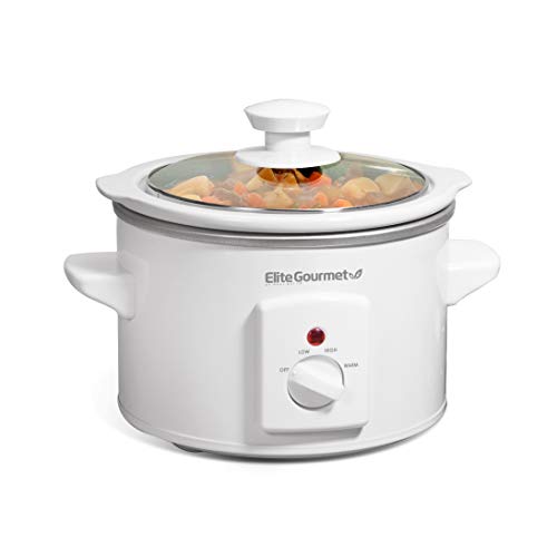 Elite Gourmet MST-250XW Electric Slow Cooker Ceramic Pot, with Adjustable Temp, Entrees, Sauces, Soups, Roasts, Stews & Dips, Dishwasher Safe (1.5 Quart, White)