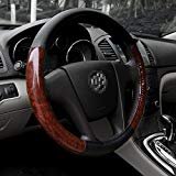 Black Universal Steering Wheel Cover Deluxe fits 15' Middle Size - Light Wood Grain