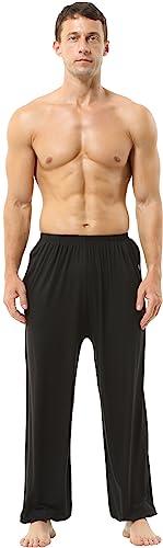 HOEREV Men's Super Soft Modal Spandex Harem Yoga/ Pilates Pants,Black,Large