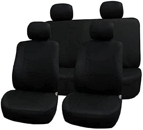 FH Group Car Seat Covers Full Set Cloth - Universal Fit Automotive Seat Covers, Low Back Front Seat Covers, Solid Back Seat Cover, Washable Car Seat Cover For SUV, Sedan And Van Black
